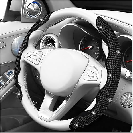 2PCS Bling Diamond Segmented Steering Wheel Cover with Crystal Rhinestones